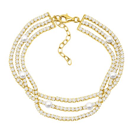 Layered Bracelet with Freshwater Pearls & Cubic Zirconias, Yellow