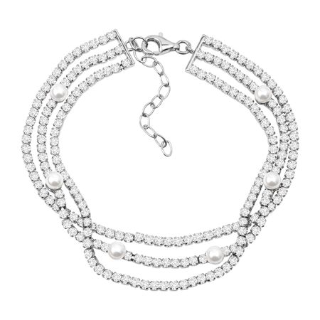 Layered Bracelet with Freshwater Pearls & Cubic Zirconias, White