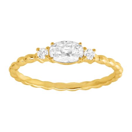 Dainty Ribbed Ring with Cubic Zirconias, Yellow
