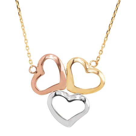 Three-Tone Open Heart Trio Necklace