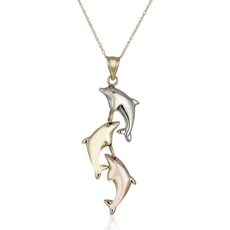 Three-Tone Triple Dolphin Pendant