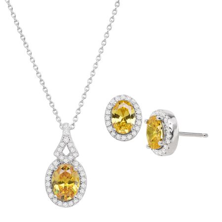Citrine & White Sapphire Earrings & Pendant Set