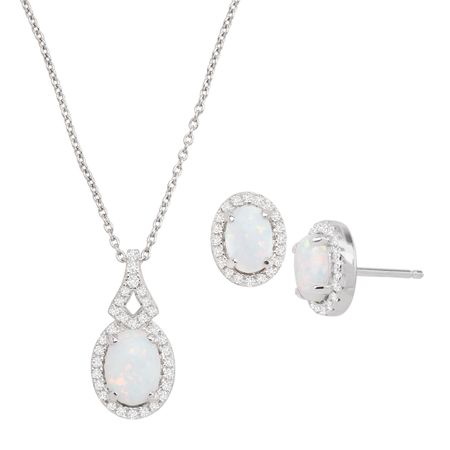 Opal & White Sapphire Earrings & Pendant Set