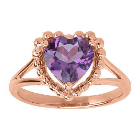 Amethyst Beaded Heart Ring