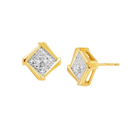 Framed Square Stud Earrings with Diamonds
