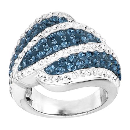 Blue & White Wave Ring with Crystals