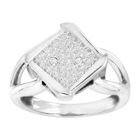 Bypass Square Ring with Diamonds, White