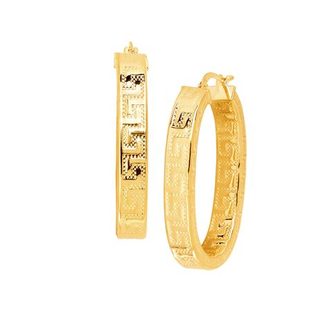 Greek Key Oval Hoop Earrings