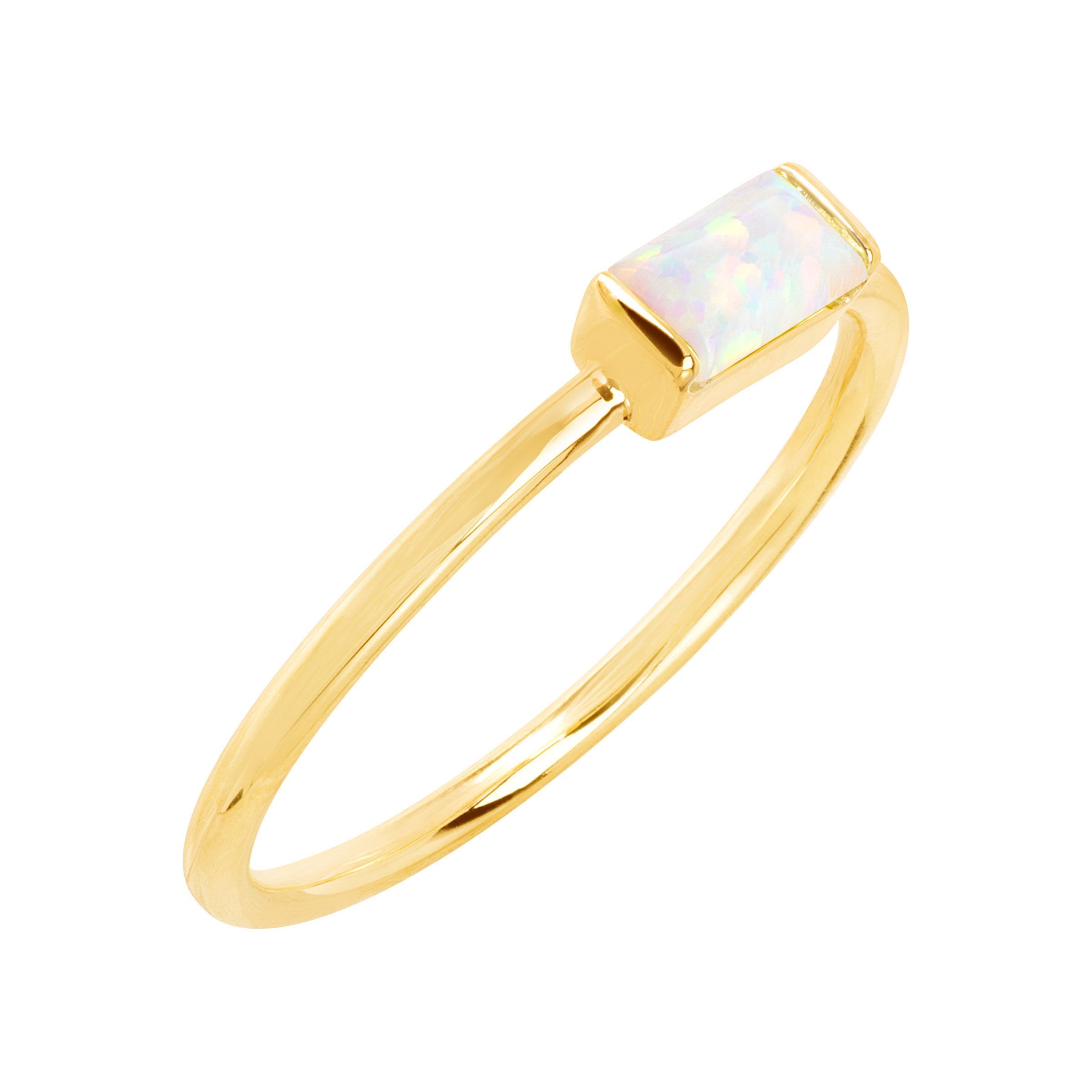 Baguette-Cut Dainty Gemstone Birthstone Ring in 14K Gold-Plated 1K Gold