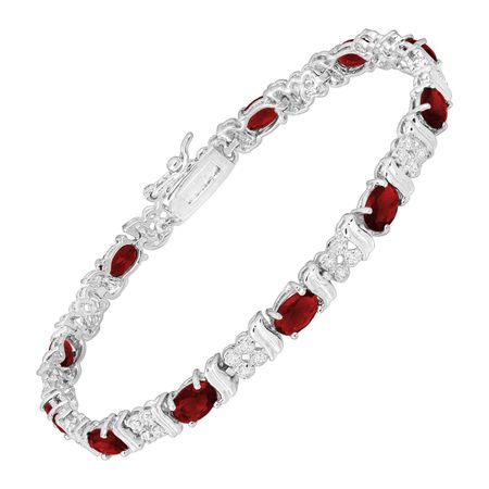 Tennis Bracelet with Red Glass & Cubic Zirconia