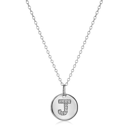 'J' Initial Disc Pendant with Diamonds