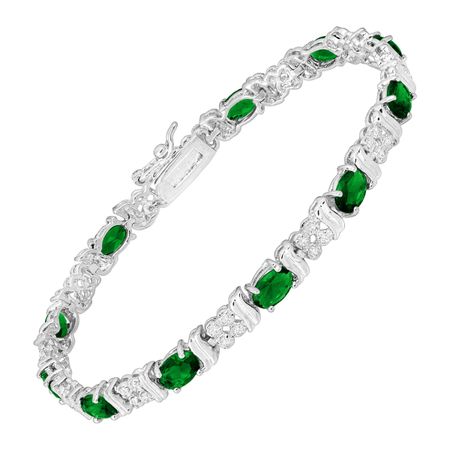 Green Glass Tennis Bracelet with Cubic Zirconia