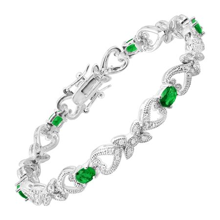Green Glass Heart Tennis Bracelet with Cubic Zirconia