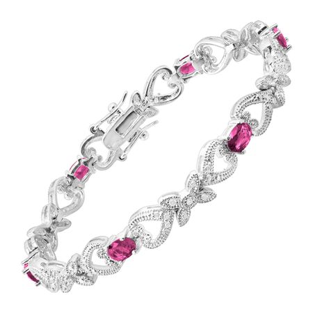Pink Glass Heart Tennis Bracelet with Cubic Zirconia