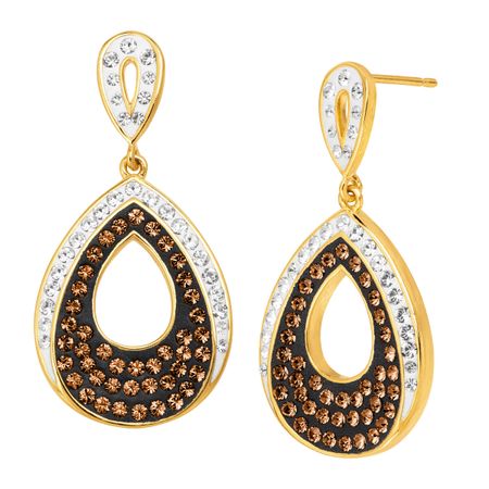 Teardrop Earrings with Brown & White Crystals