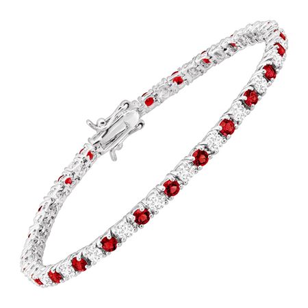 Tennis Bracelet with Red Glass & Cubic Zirconias