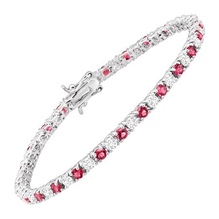 Tennis Bracelet with Pink Glass & Cubic Zirconias