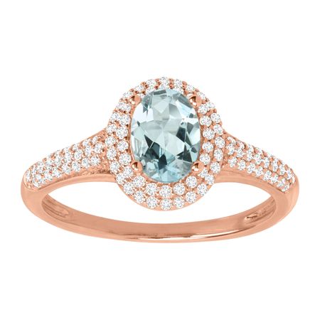 Aquamarine & 1/3 ct Diamond Halo Ring