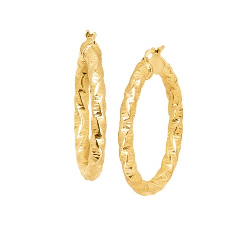 Twisted Diamond Cut Hoop Earrings