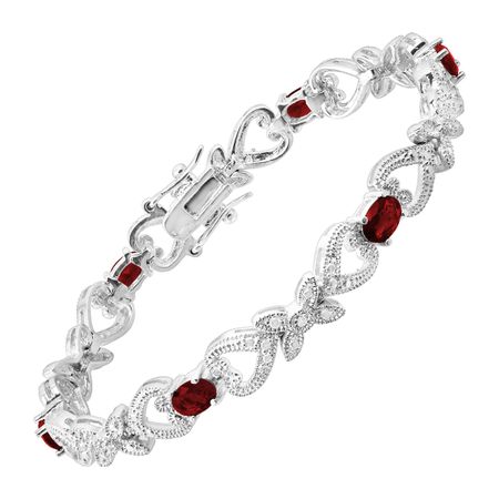 Red Glass Heart Tennis Bracelet with Cubic Zirconia