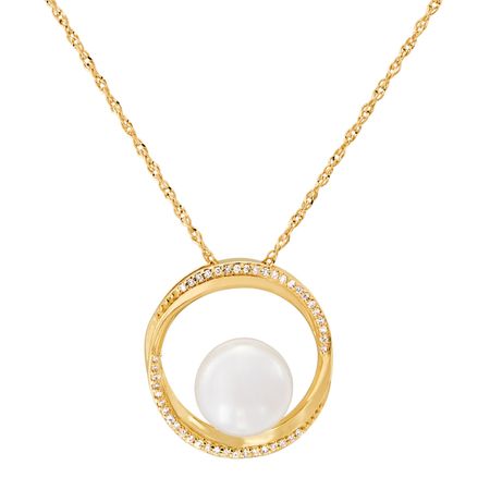 Pearl & 1/10 ct Diamond Halo Pendant
