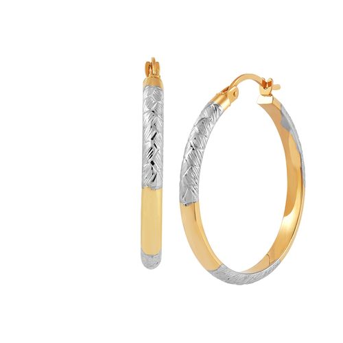 14kt Two Tone Gold Textured Tube Hinged Bangle