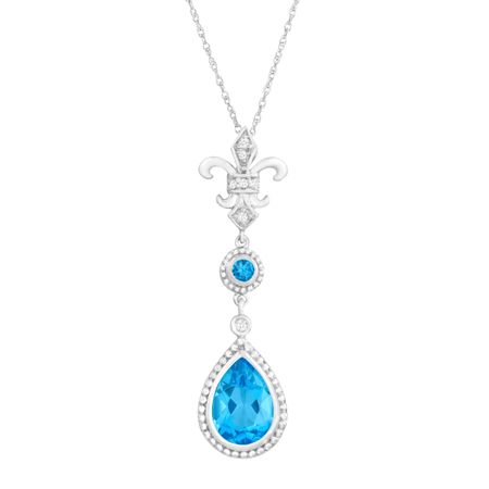 2 1/3 ct Swiss Blue Topaz Fleur-de-Lis Pendant with Diamonds