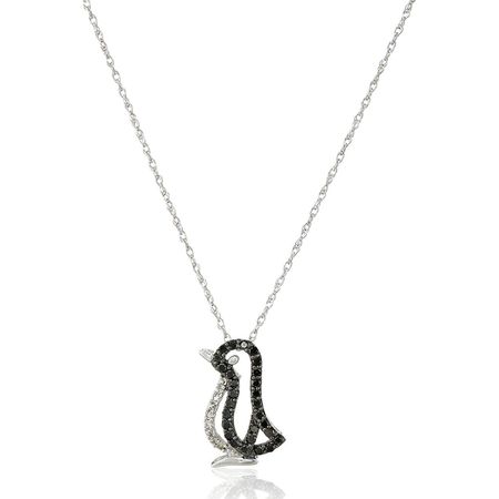 1/6 ct Black & White Diamond Penguin Pendant