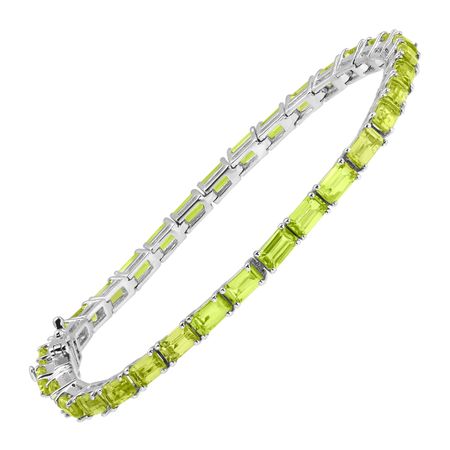 7 3/8 ct Peridot Emerald-Cut Tennis Bracelet