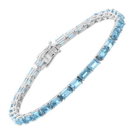 7 1/2 ct Swiss Blue Topaz Emerald-Cut Tennis Bracelet