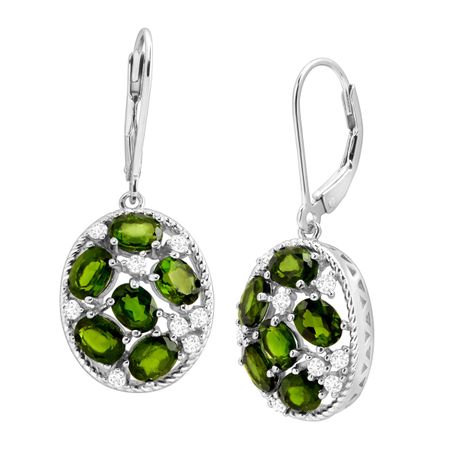4 1/2 ct Chrome Diopside & Cubic Zirconia Drop Earrings