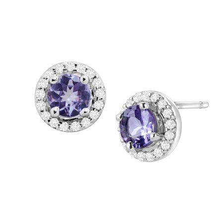 1 1/4 ct Tanzanite & White Topaz Halo Stud Earrings