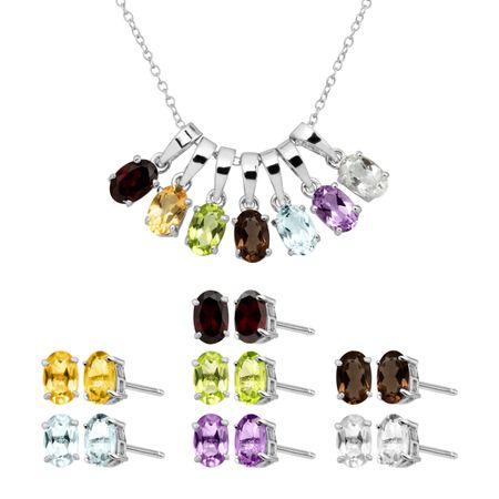 Natural Multi-Stone Pendant & Earring Box Set of 7