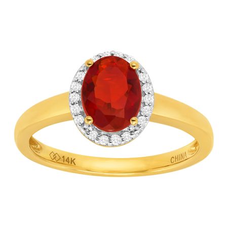 3/4 ct Fire Opal & 1/8 ct Diamond Ring