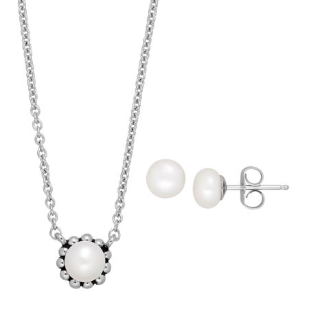 Girl's Pearl Stud Earring and Necklace Set