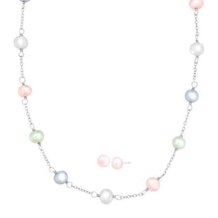 Girl's 6 mm Pastel Pearl Necklace & Earring Set