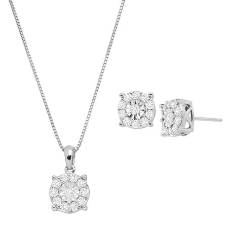 1 ct Diamond Halo Wheel Pendant & Earring Set