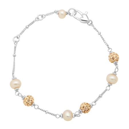 Girl's Champagne Pearl Bracelet with Crystals