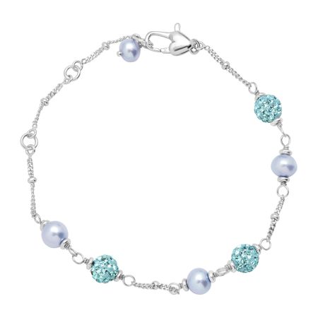 Girl's Blue Pearl Bracelet with Crystals