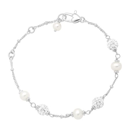 Girl's White Pearl Bracelet with Crystals