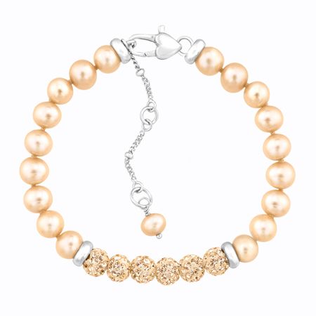Girl's Champagne Pearl Bracelet with Swarovski Crystals