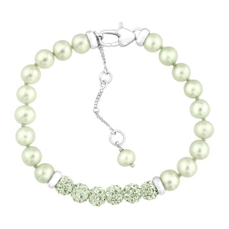 Girl's Green Pearl Bracelet with Swarovski Crystals