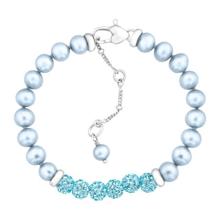 Girl's Blue Pearl Bracelet with Swarovski Crystals