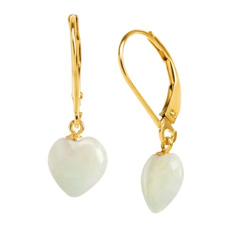 Jadeite Puffed Heart Drop Earrings