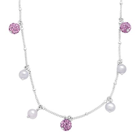 Girl's Lilac Pearl Necklace with Purple Swarovski Crystals