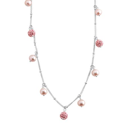 Girl's Light Pink Pearl Necklace with Pink Swarovski Crystals