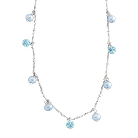 Girl's Light Blue Pearl Necklace with Blue Swarovski Crystals