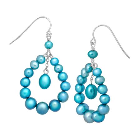 Teal Pearl Open Pear Drop Earrings