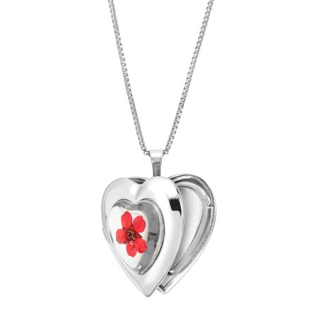 Dried Red Flower Heart Locket