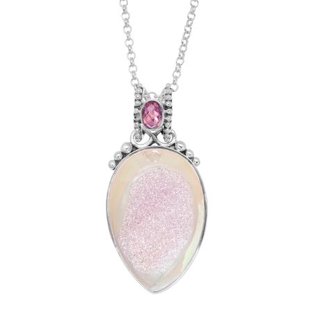 Snow Druzy Pendant with Purple Quartz
